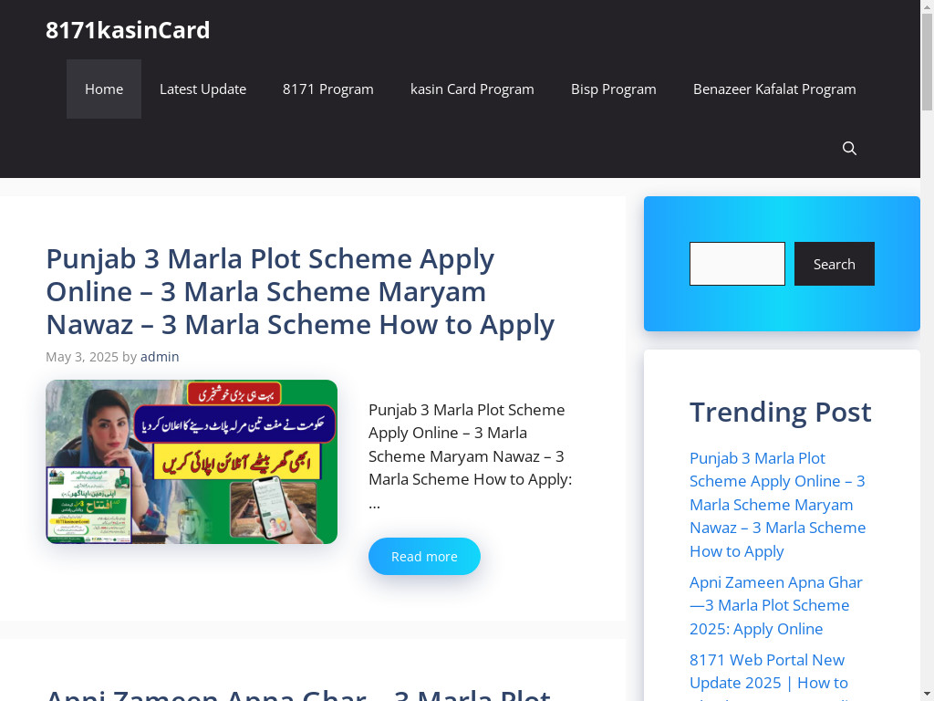 Screenshot of 8171kasincard.com website