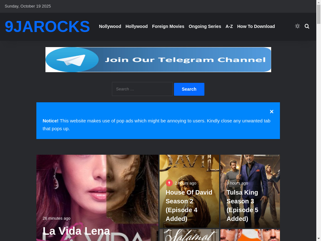 Screenshot of 9jarocks.net website