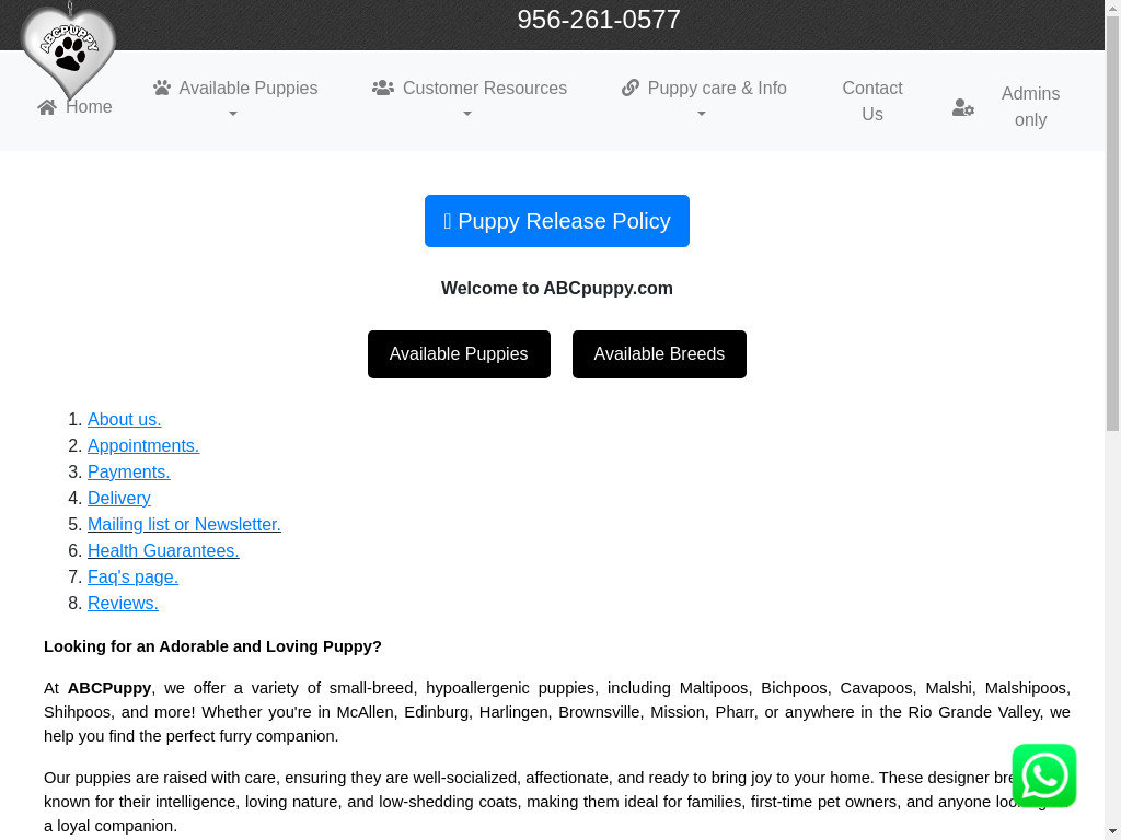 Screenshot of Abcpuppy.com website