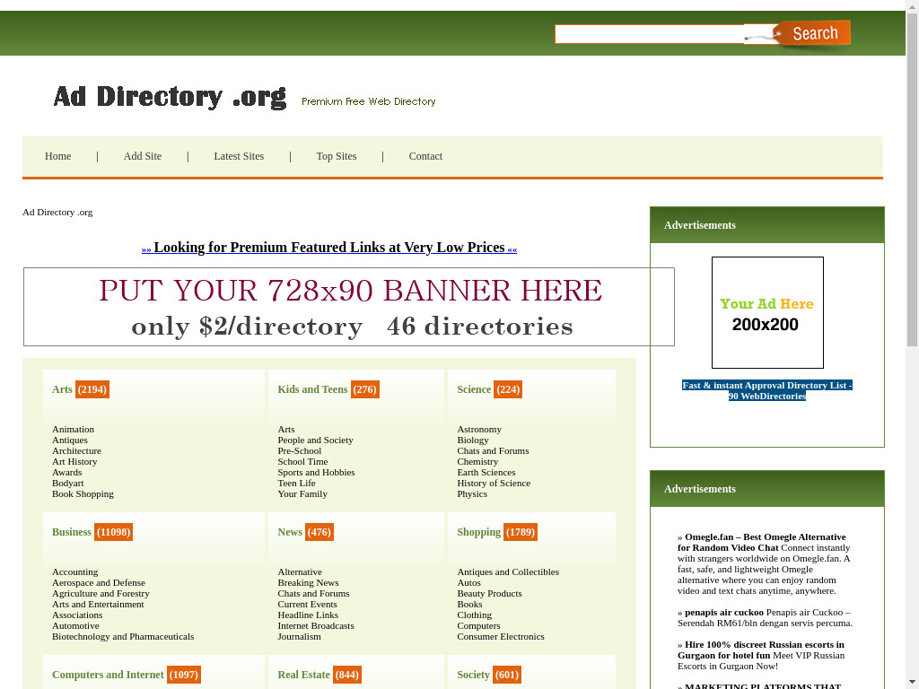 Screenshot of Addirectory.org website