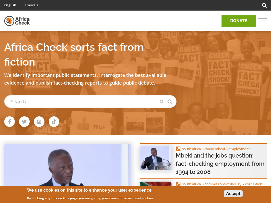 Screenshot of Africacheck.org website
