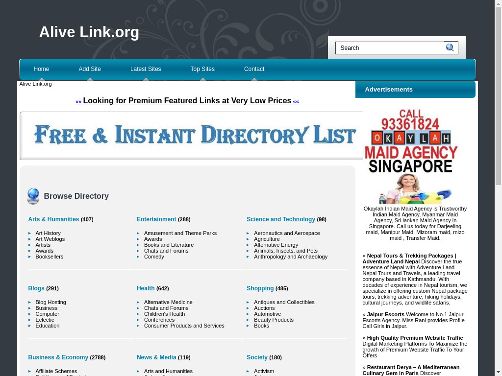 Screenshot of Alivelink.org website