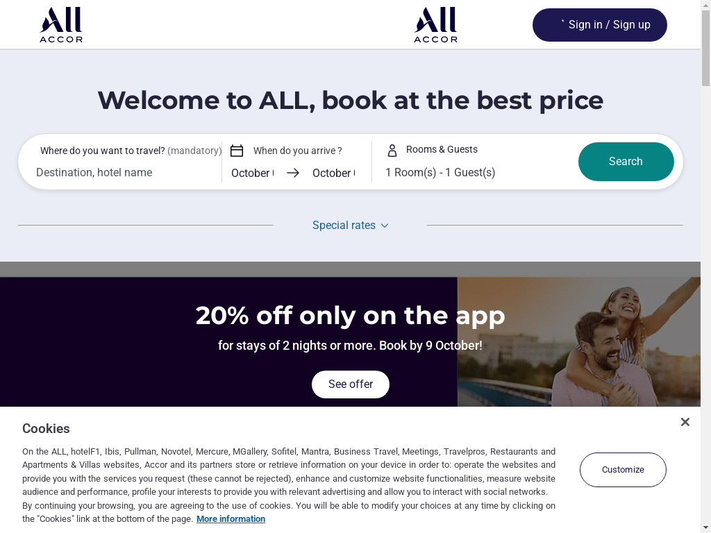Screenshot of All.accor.com website