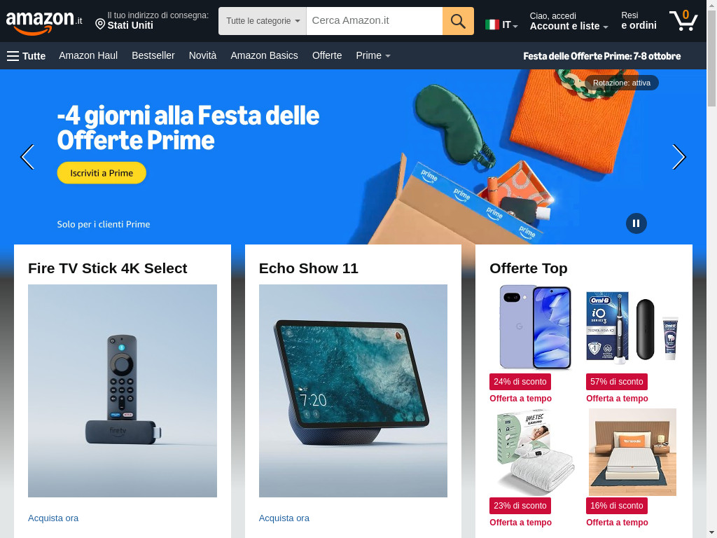 Screenshot of Amazon.it website