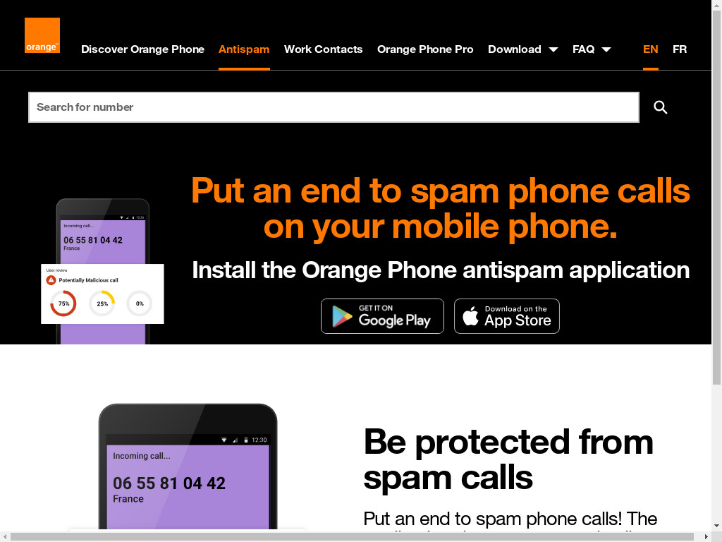 Screenshot of Antispam.orange-telephone.com website