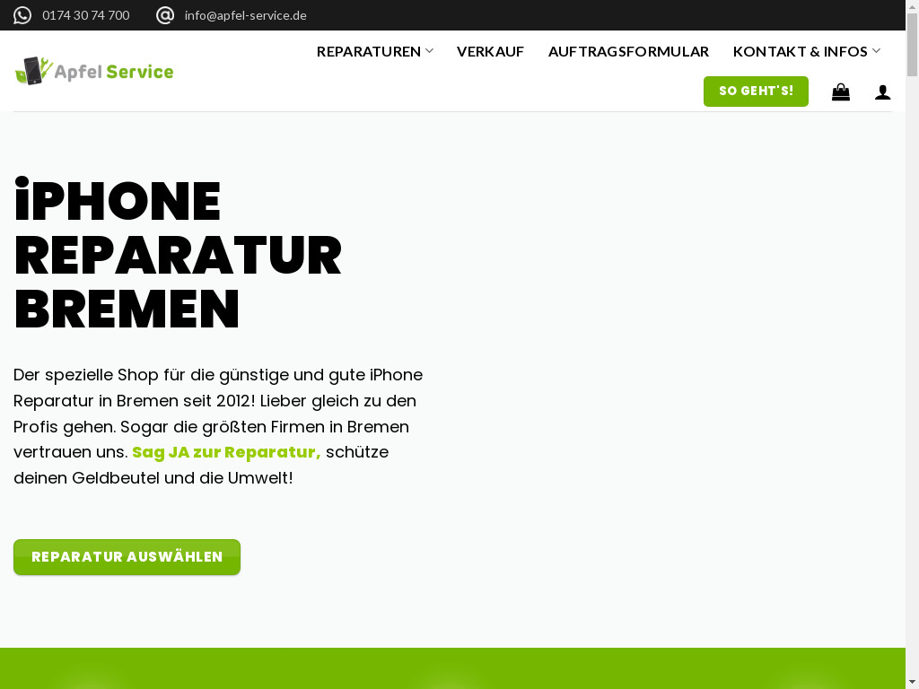 Screenshot of Apfel-service.de website