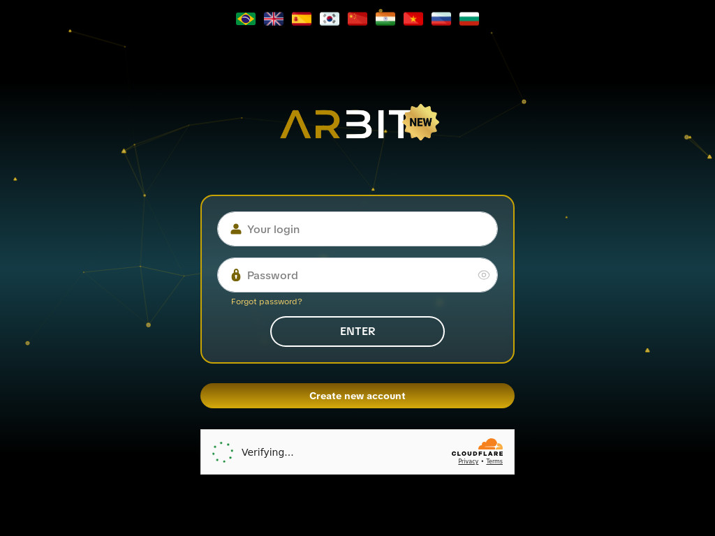 Screenshot of App.arbitnew.com website