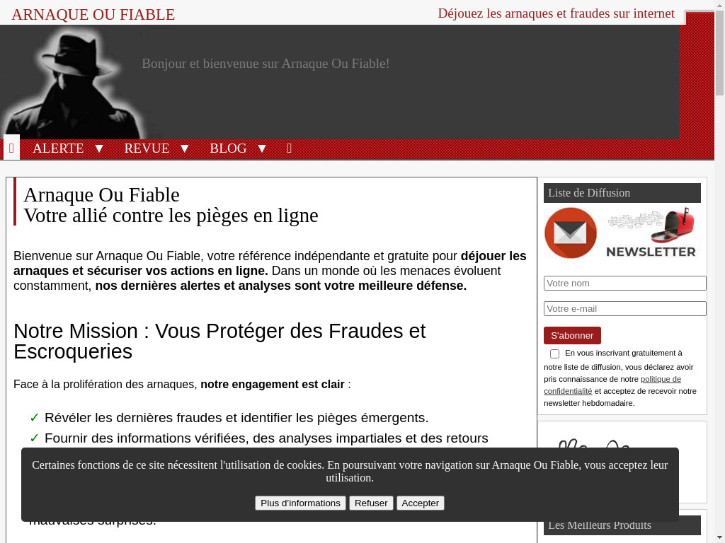 Screenshot of Arnaqueoufiable.com website