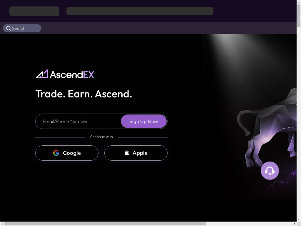 Screenshot of Ascendex.com website