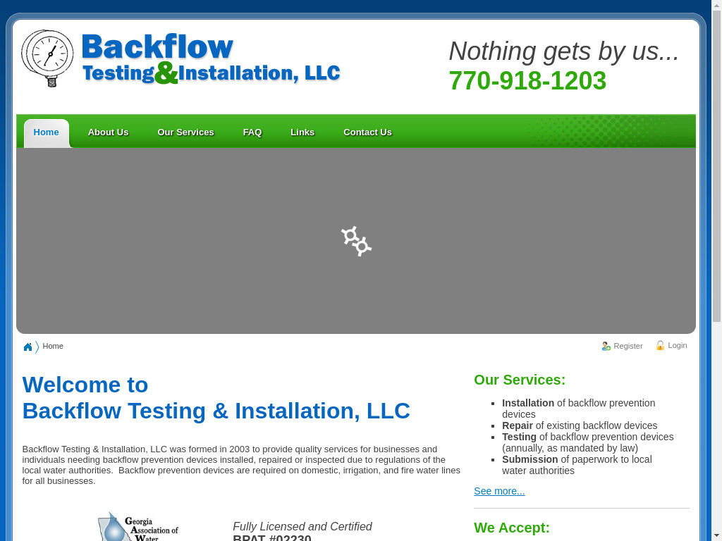 Screenshot of Atlantabackflowtesting.com website