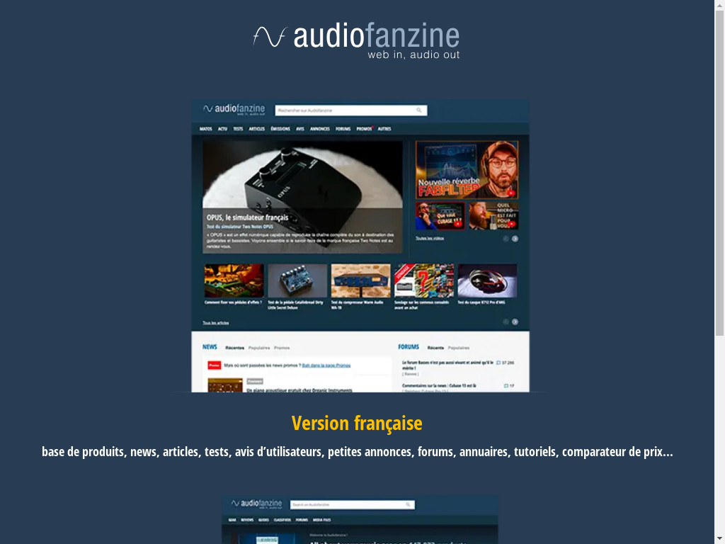 Screenshot of Audiofanzine.com website