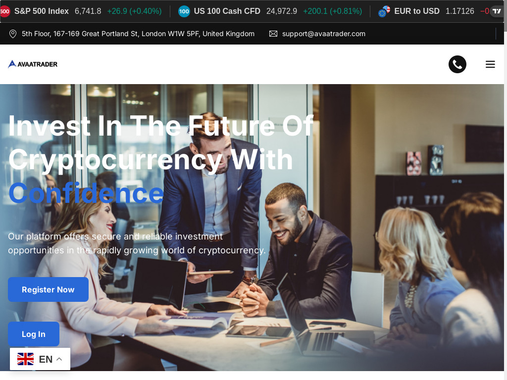 Screenshot of Avaatrader.com website