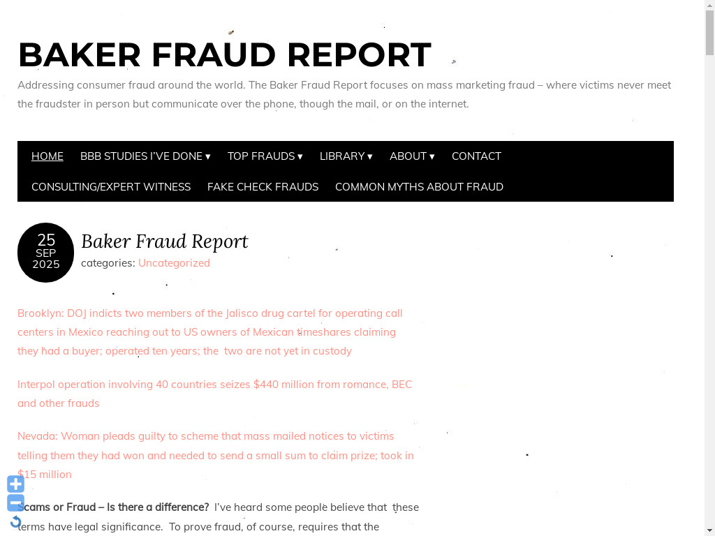 Screenshot of Bakerfraudreport.com website