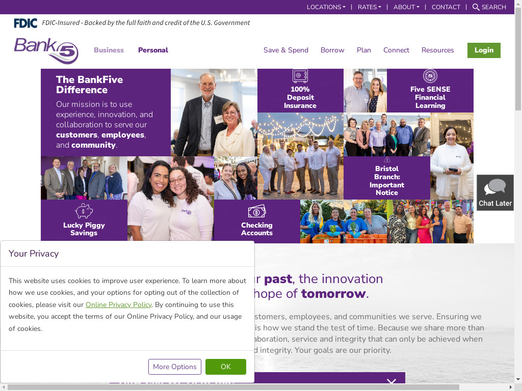 Screenshot of Bankfive.com website