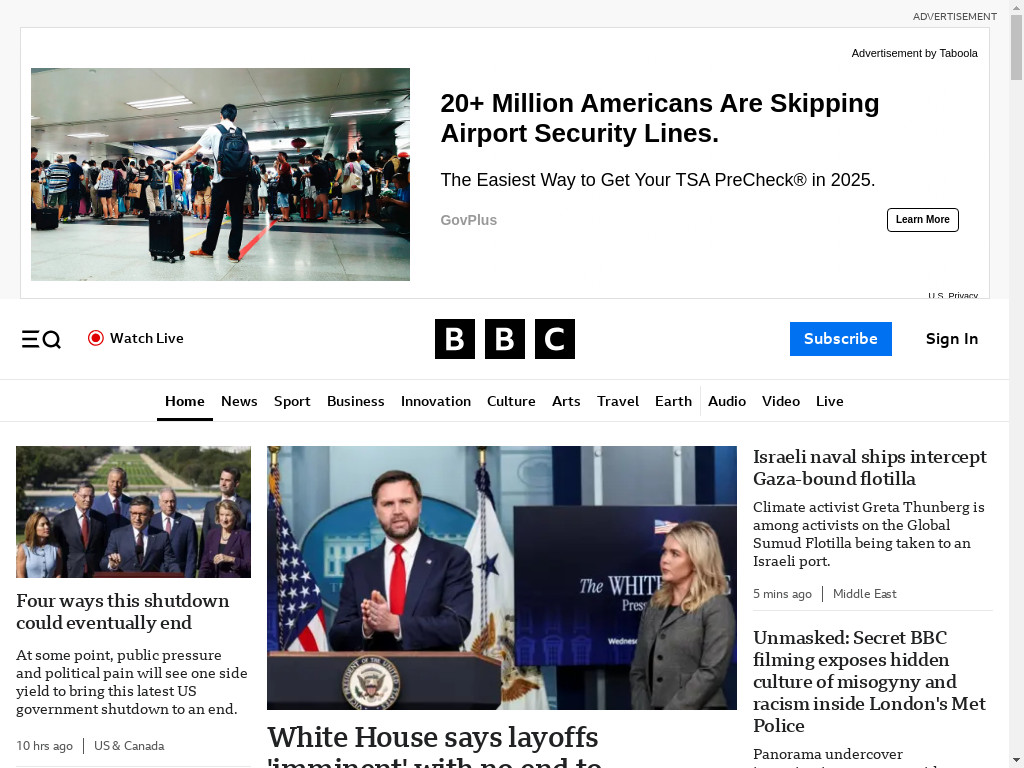 Screenshot of Bbc.com website