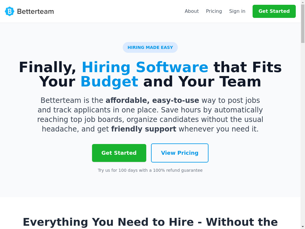 Screenshot of Betterteam.com website
