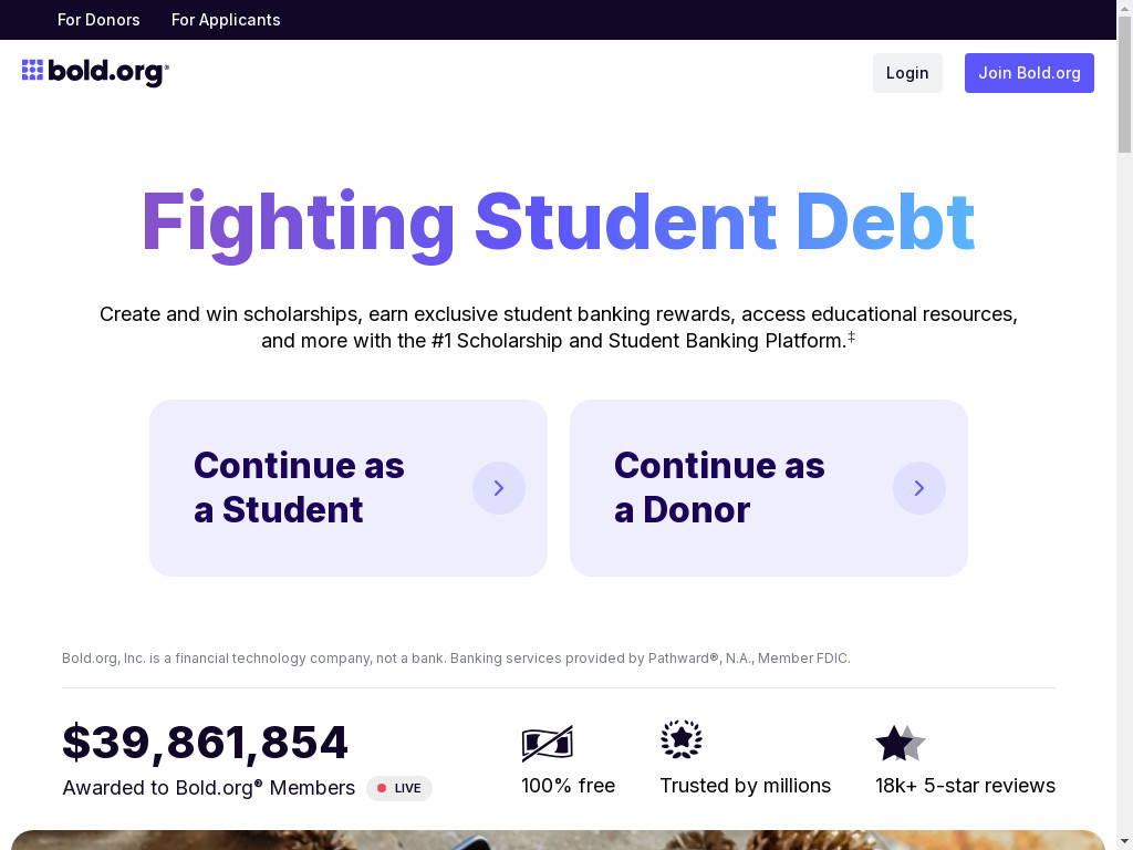 Screenshot of Bold.org website