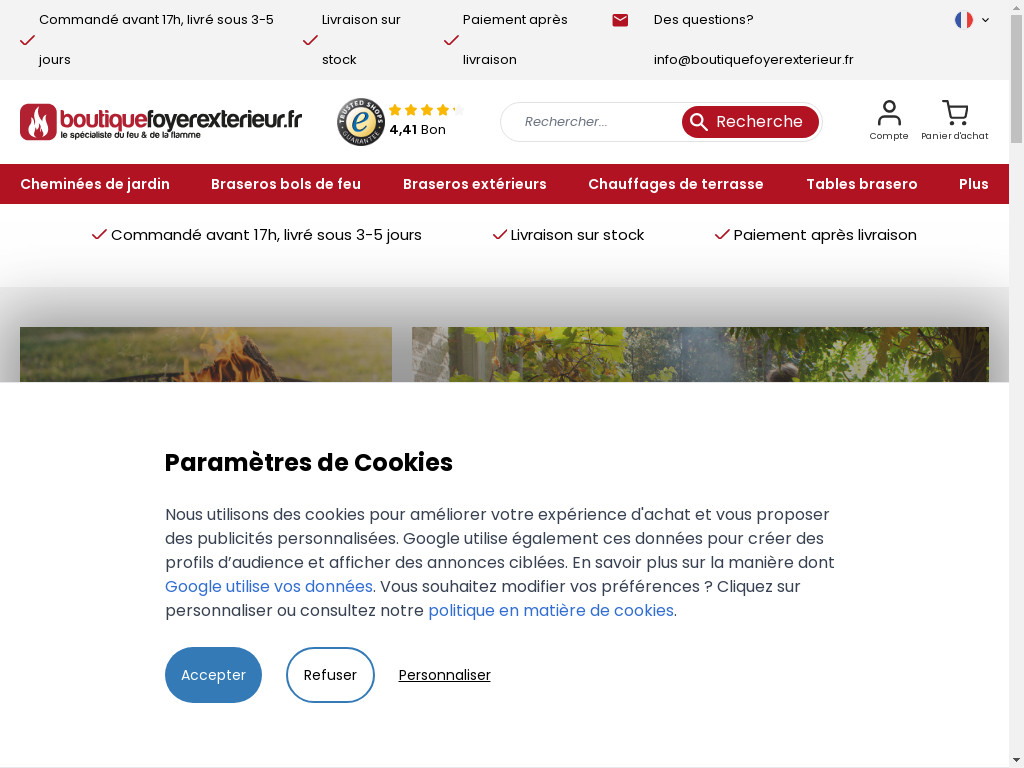 Screenshot of Boutiquefoyerexterieur.fr website