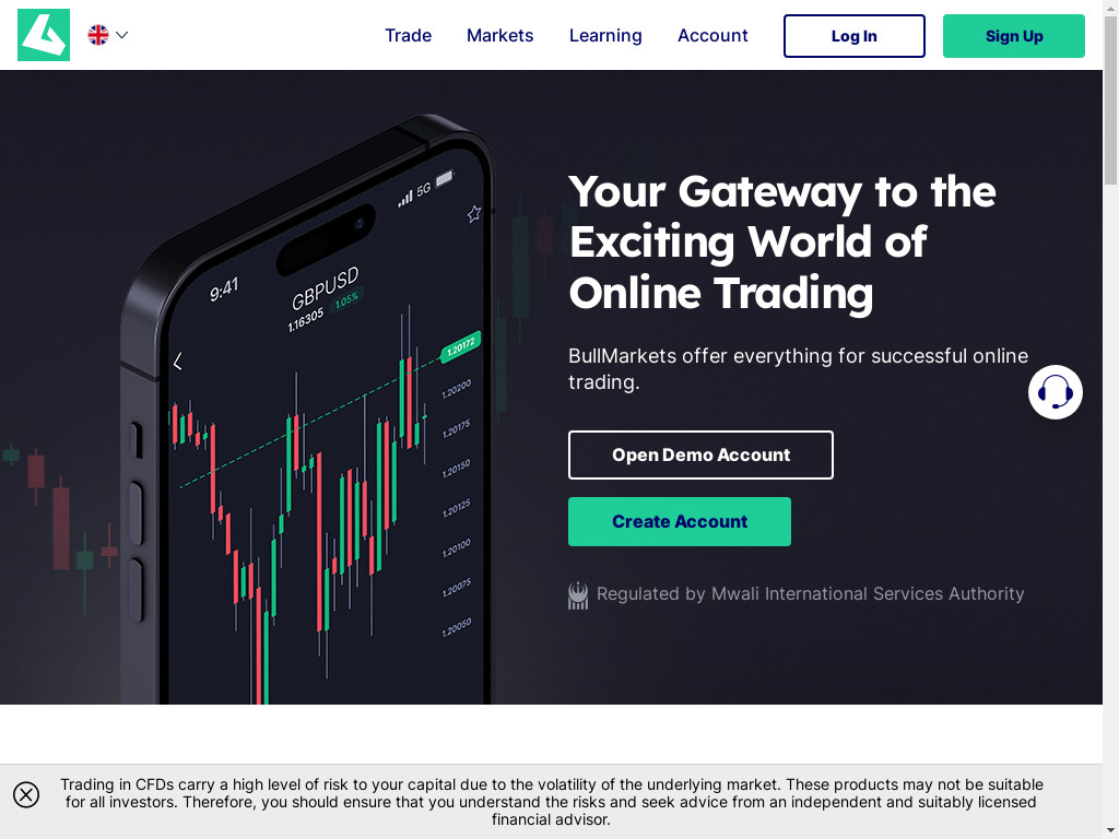 Screenshot of Bullmarkets.com/international/ website