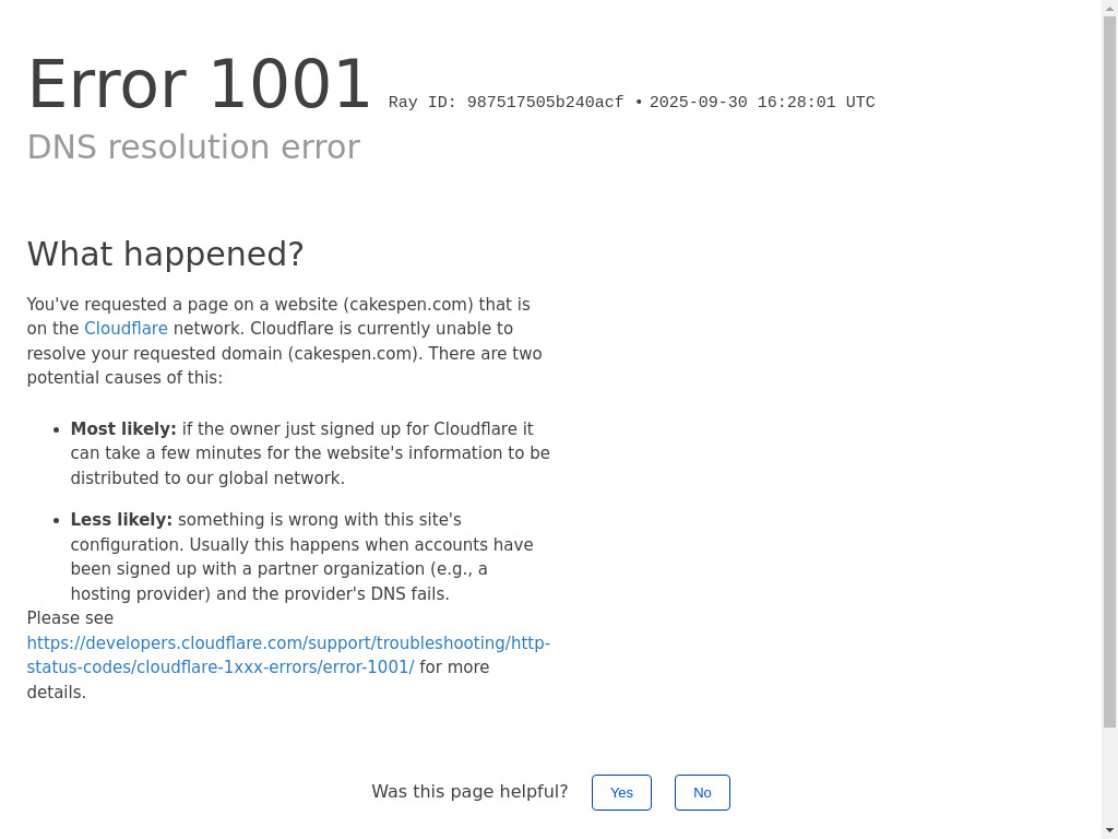 Screenshot of Cakespen.com website