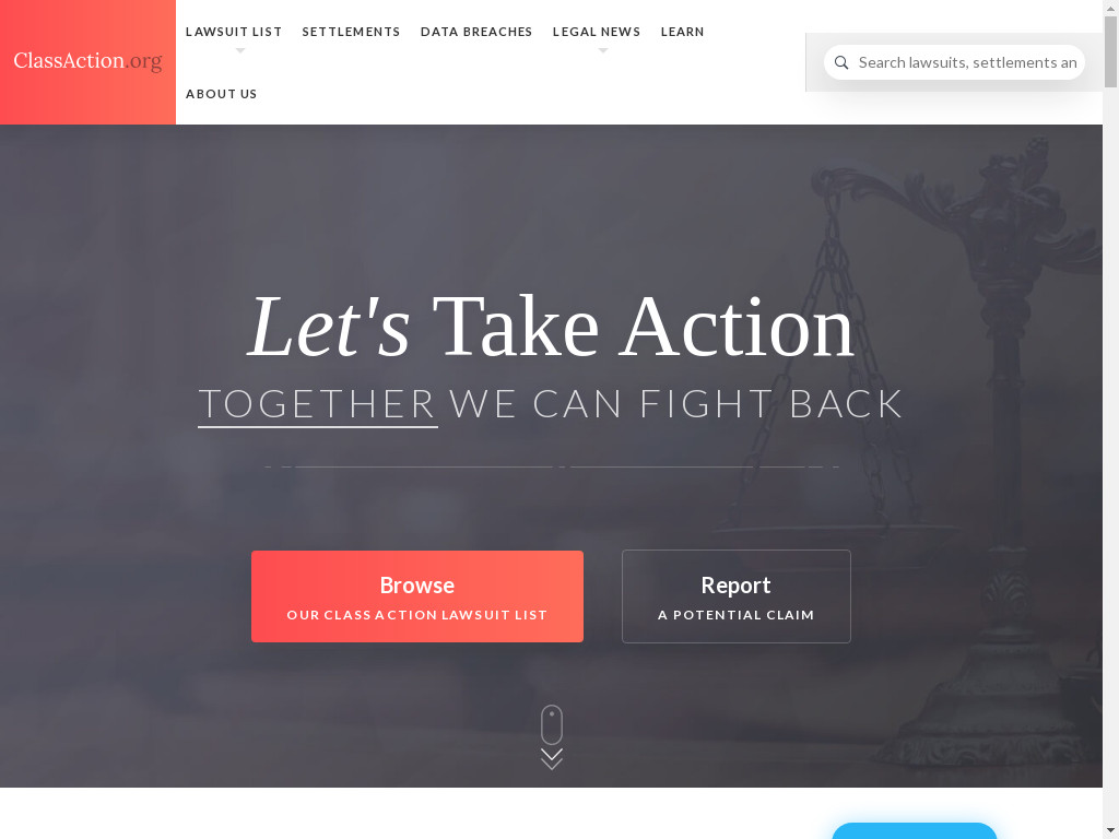 Screenshot of Classaction.org website