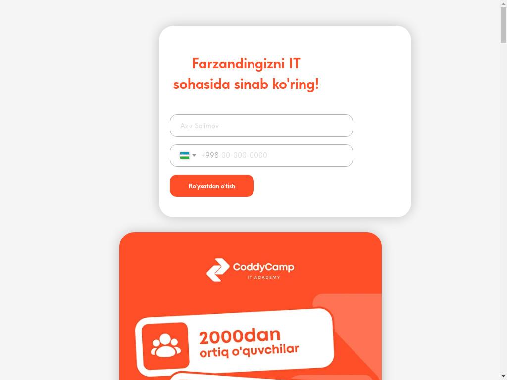 Screenshot of Coddycamp.uz website