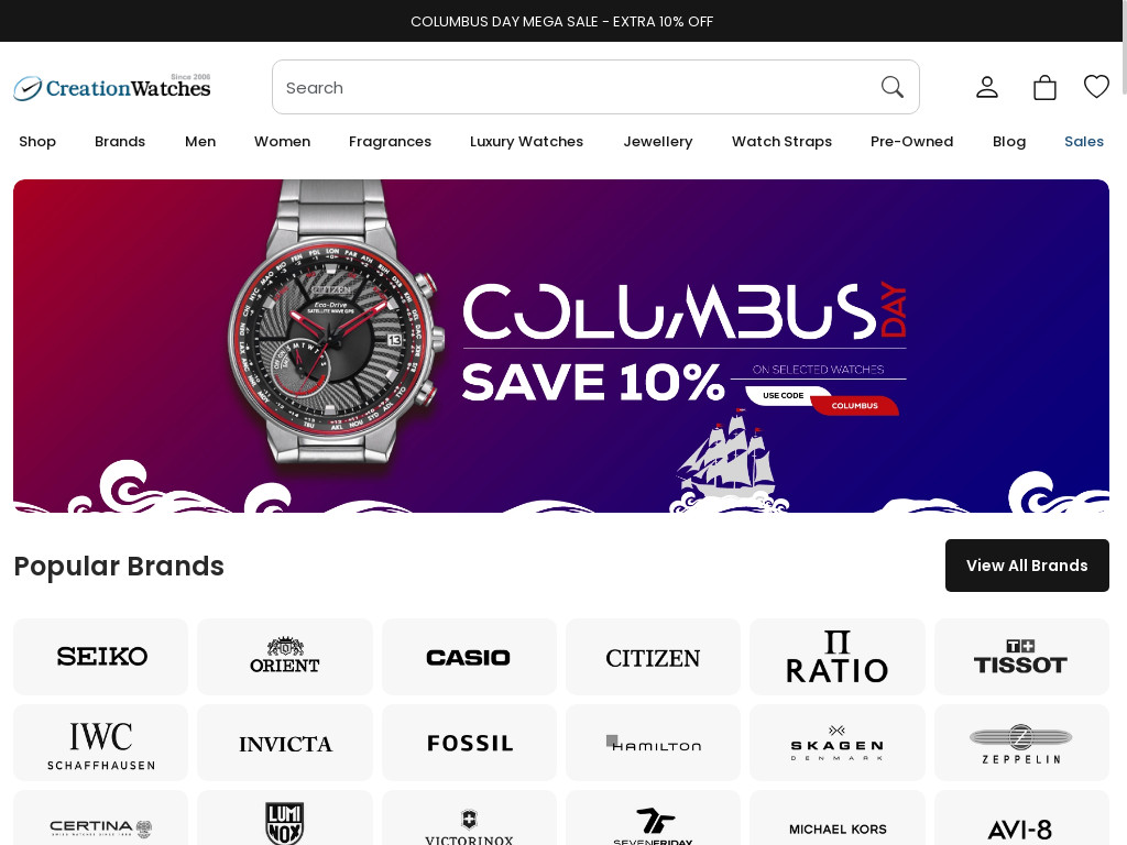 Screenshot of Creationwatches.com website