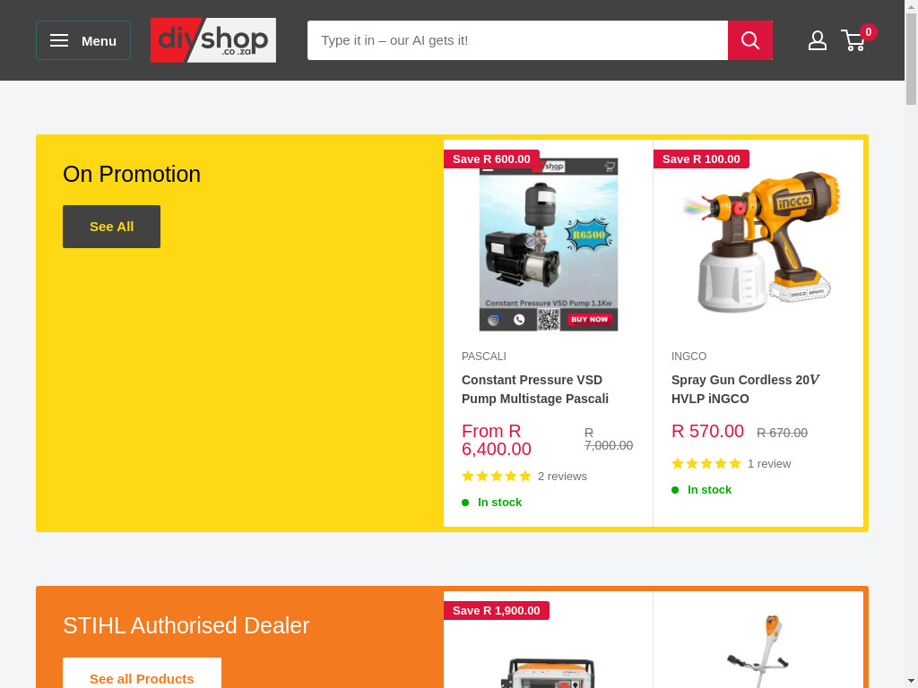 Screenshot of Diyshop.co.za website