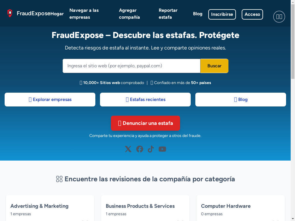 Screenshot of Es.fraudexpose.org website