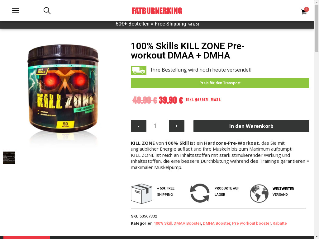 Screenshot of Fatburnerking.at website