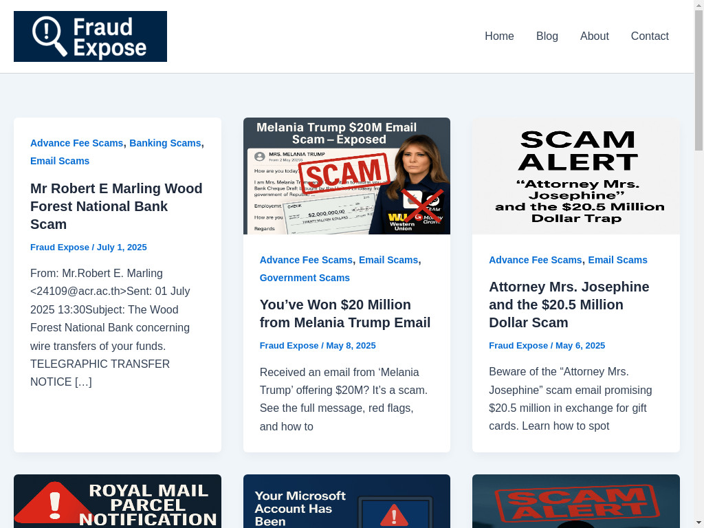 Screenshot of Fraudexpose.com website