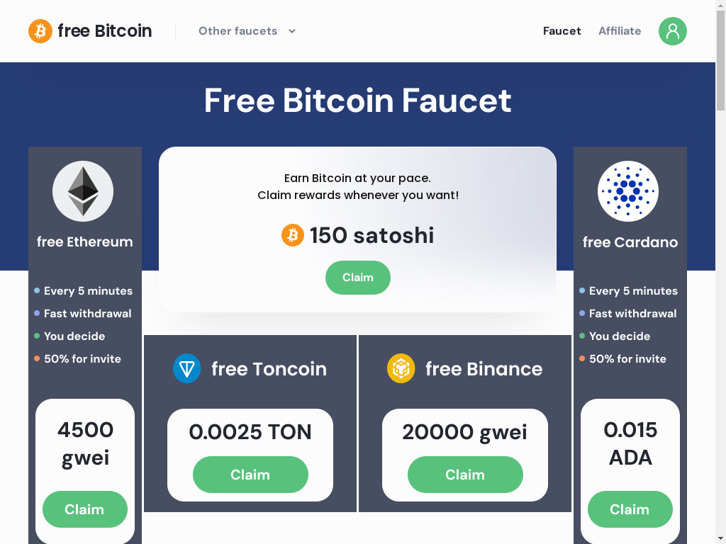Screenshot of Freebitcoinclick.com website