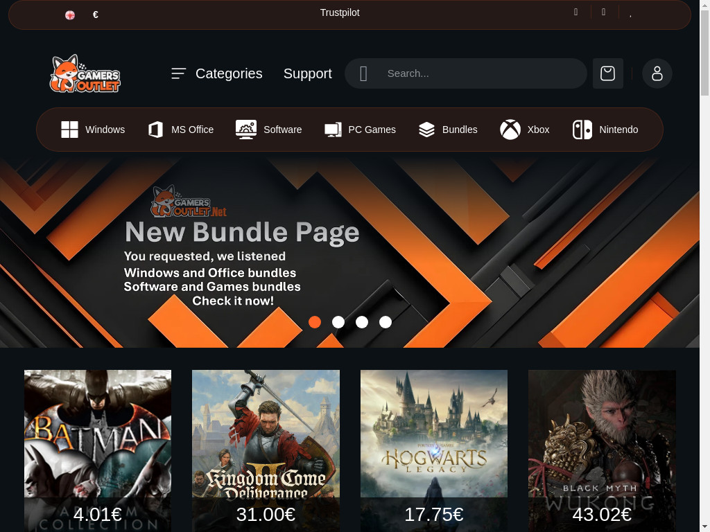Screenshot of Gamers-outlet.net website