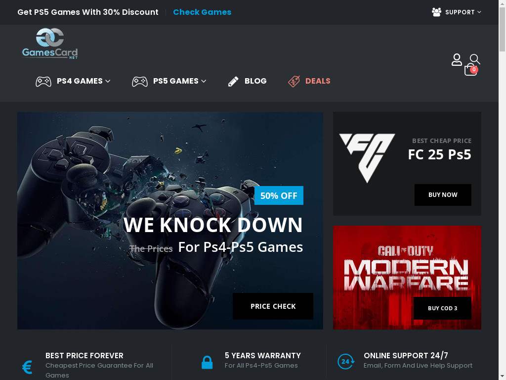 Screenshot of Gamescard.net website