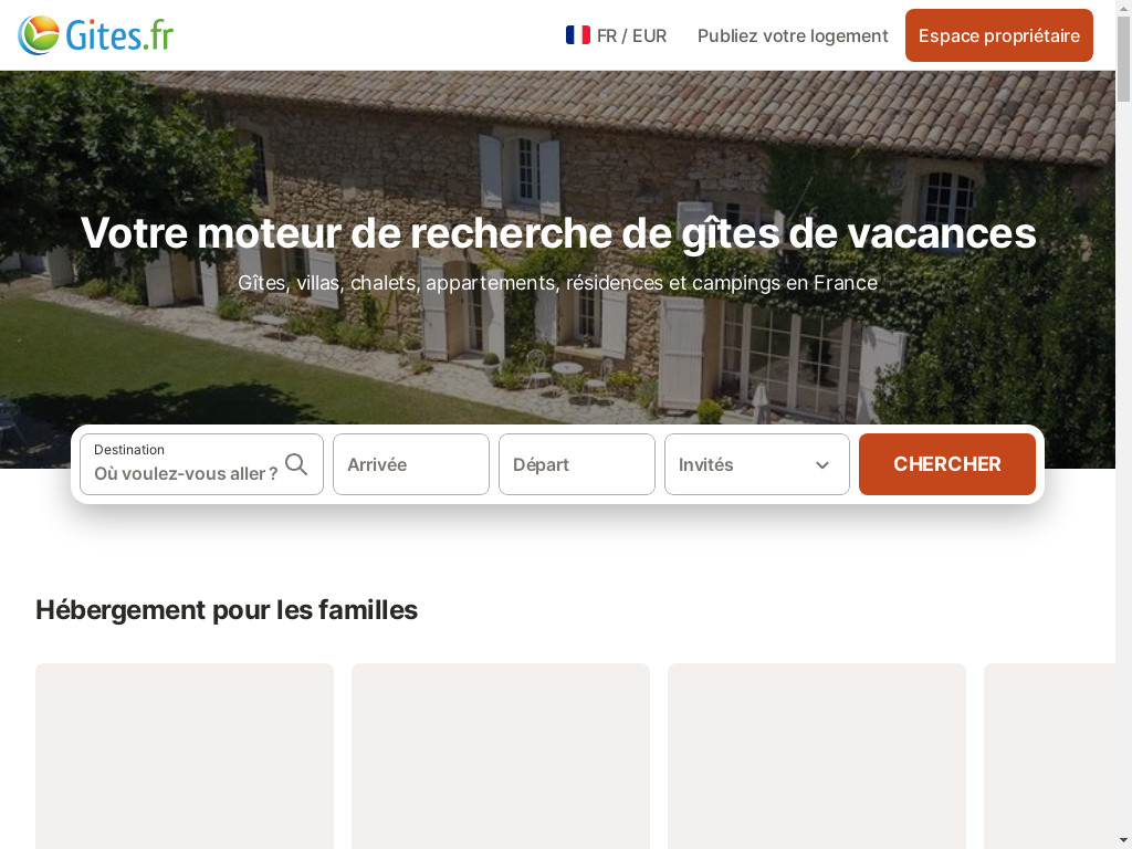 Screenshot of Gites.fr website