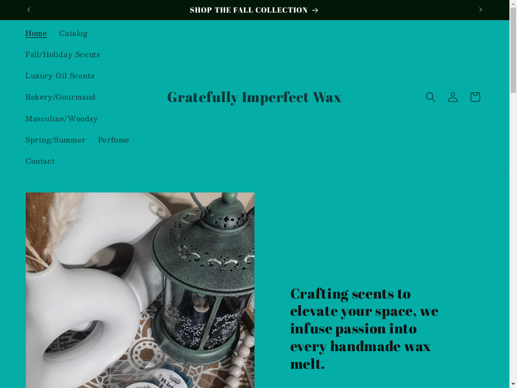 Screenshot of Gratefullyimperfectwax.com website