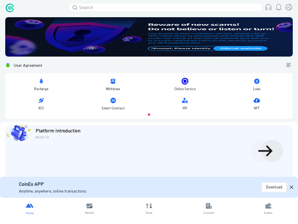 Screenshot of H5.coinexha.com website