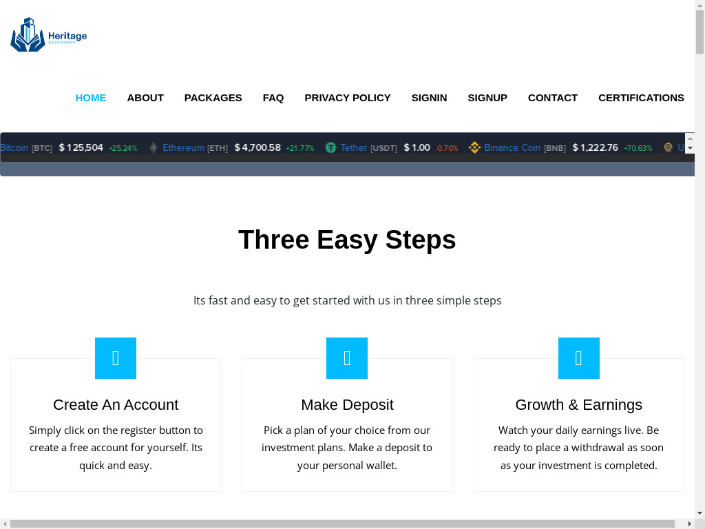 Screenshot of Heritage-establishment.com website