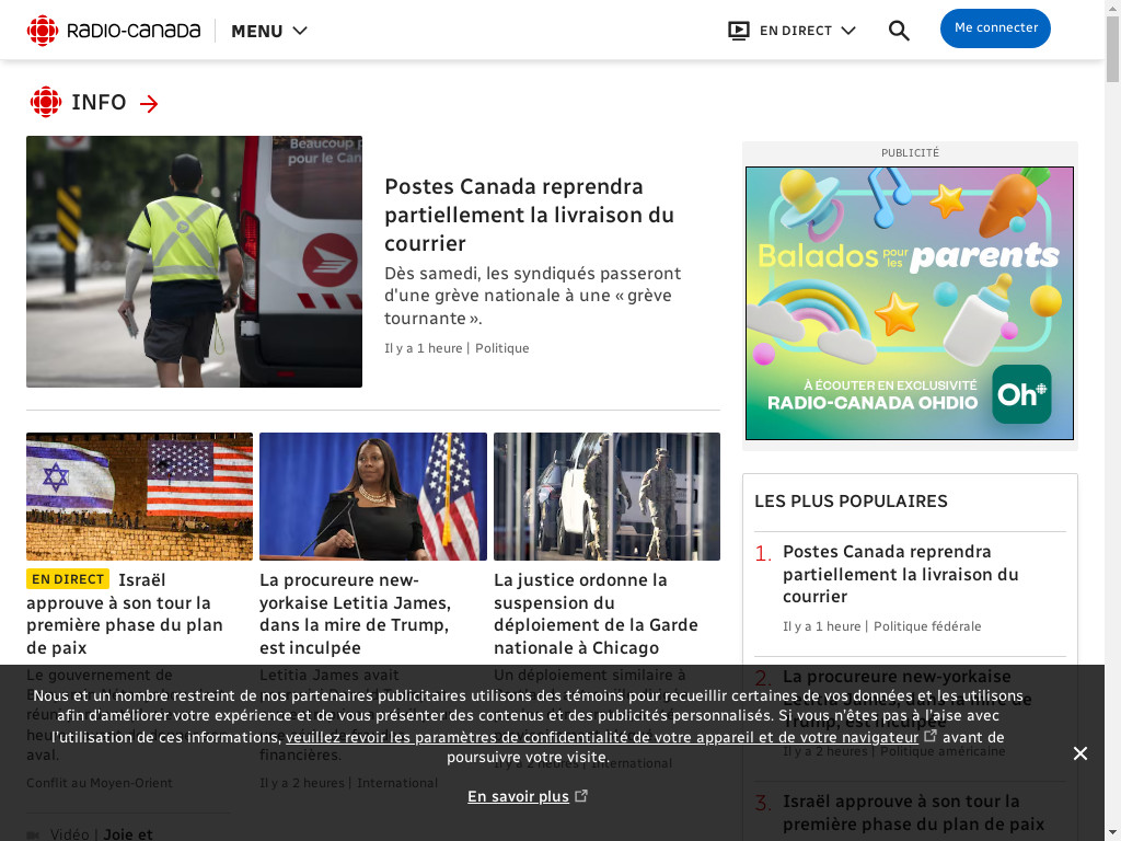 Screenshot of Ici.radio-canada.ca website