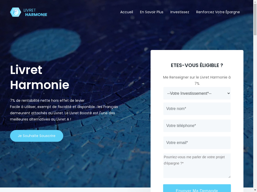 Screenshot of Livret-harmonie.com website