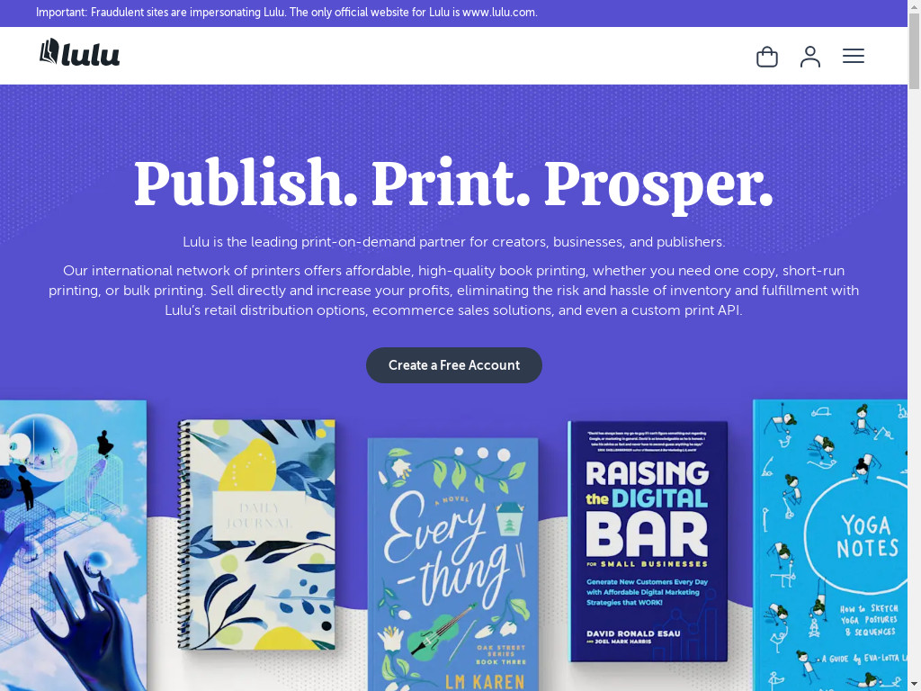 Screenshot of Lulu.com website