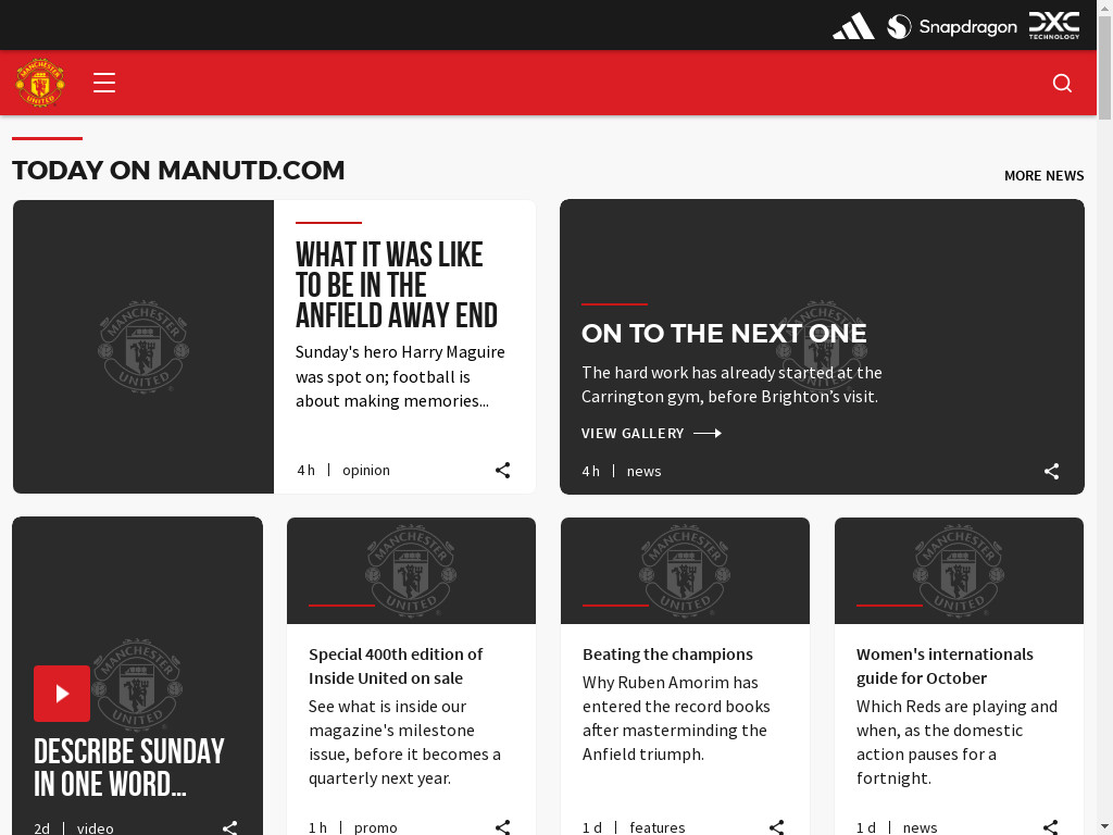 Screenshot of Manutd.com website
