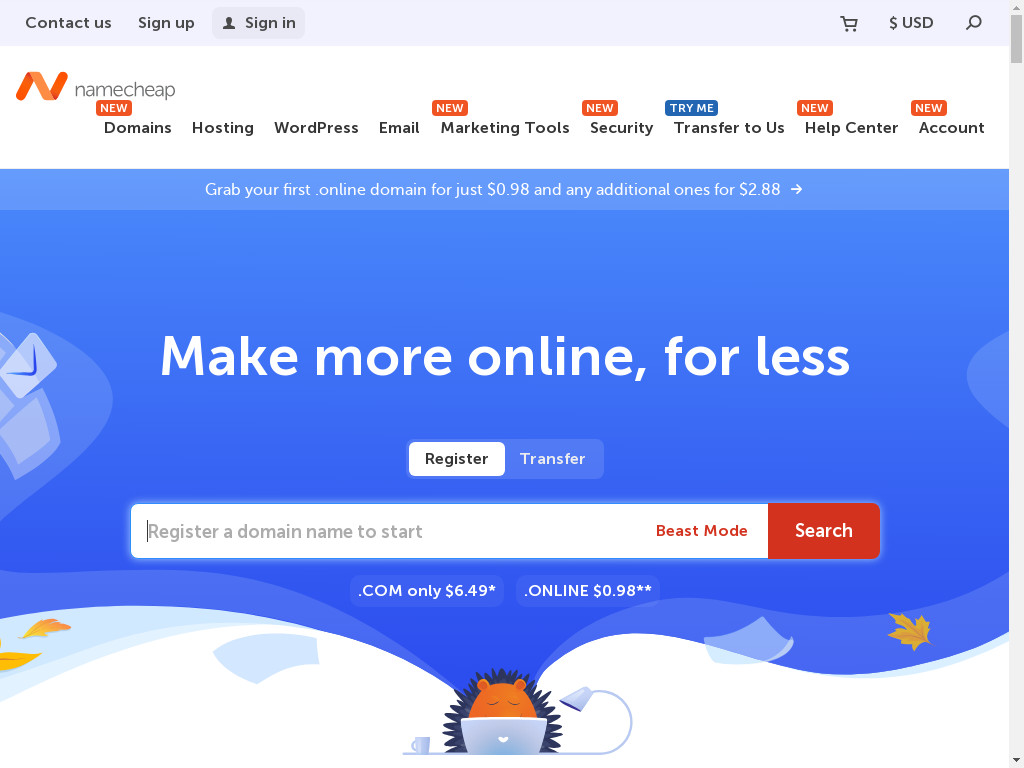 Screenshot of Namecheap.com website