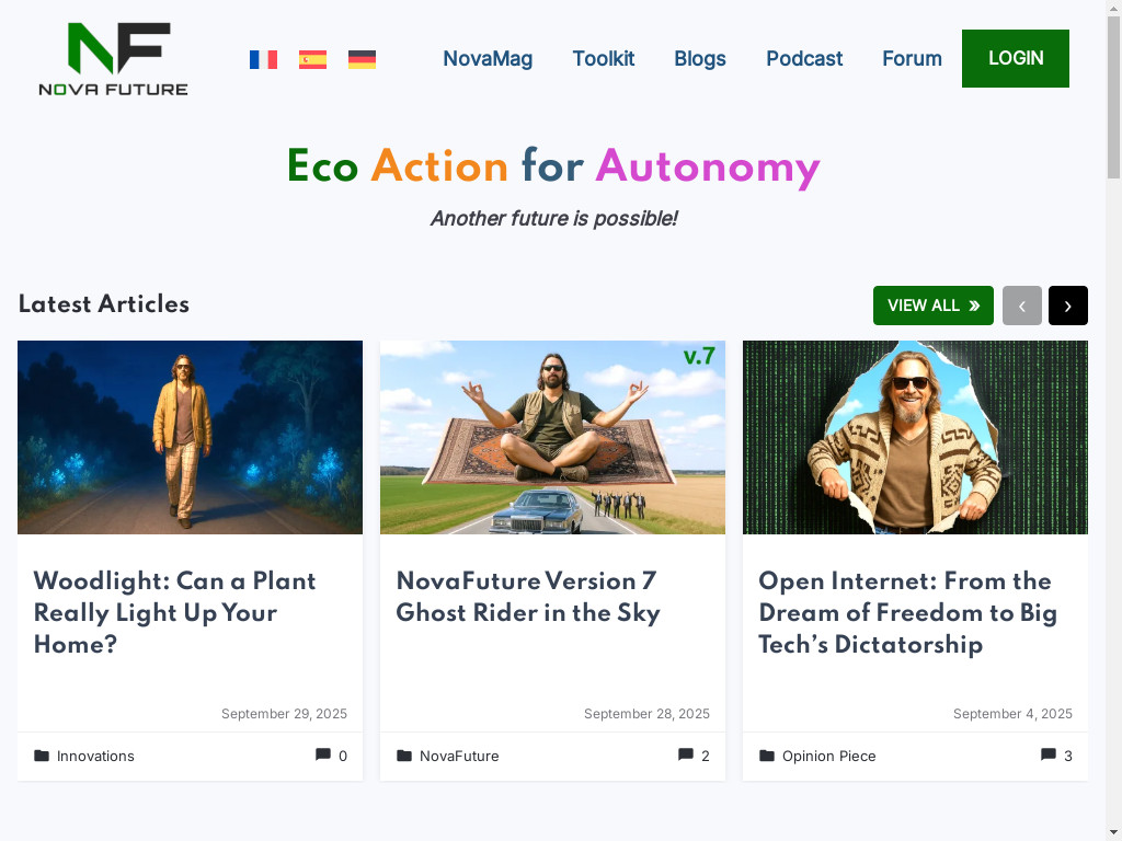 Screenshot of Novafuture.org website