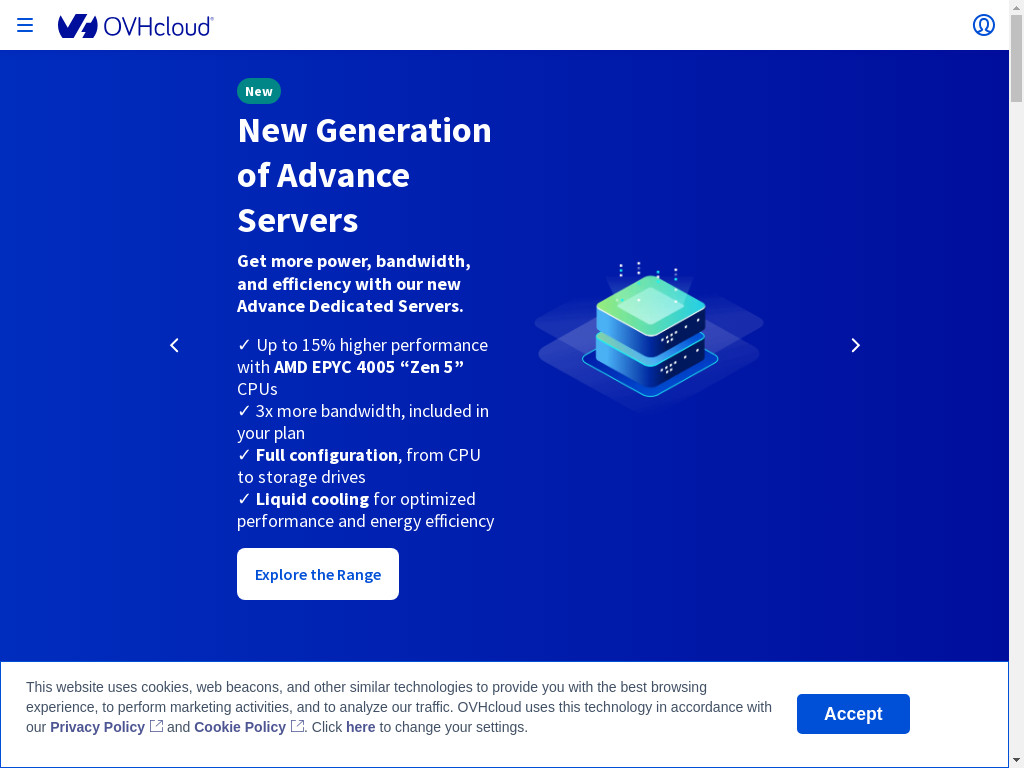 Screenshot of Ovhcloud.com website