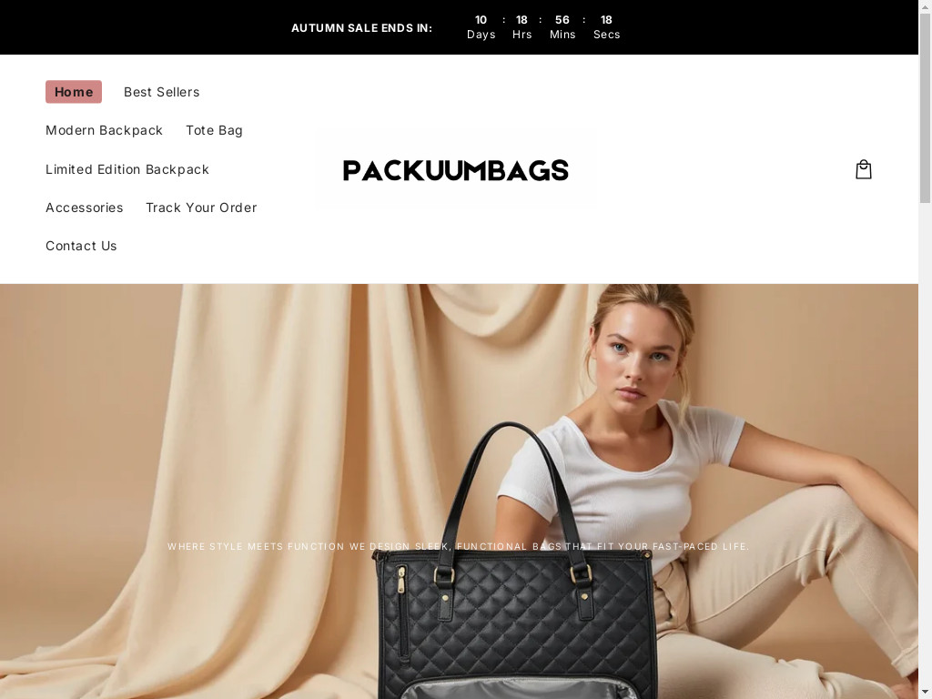 Screenshot of Packuumbags.com website