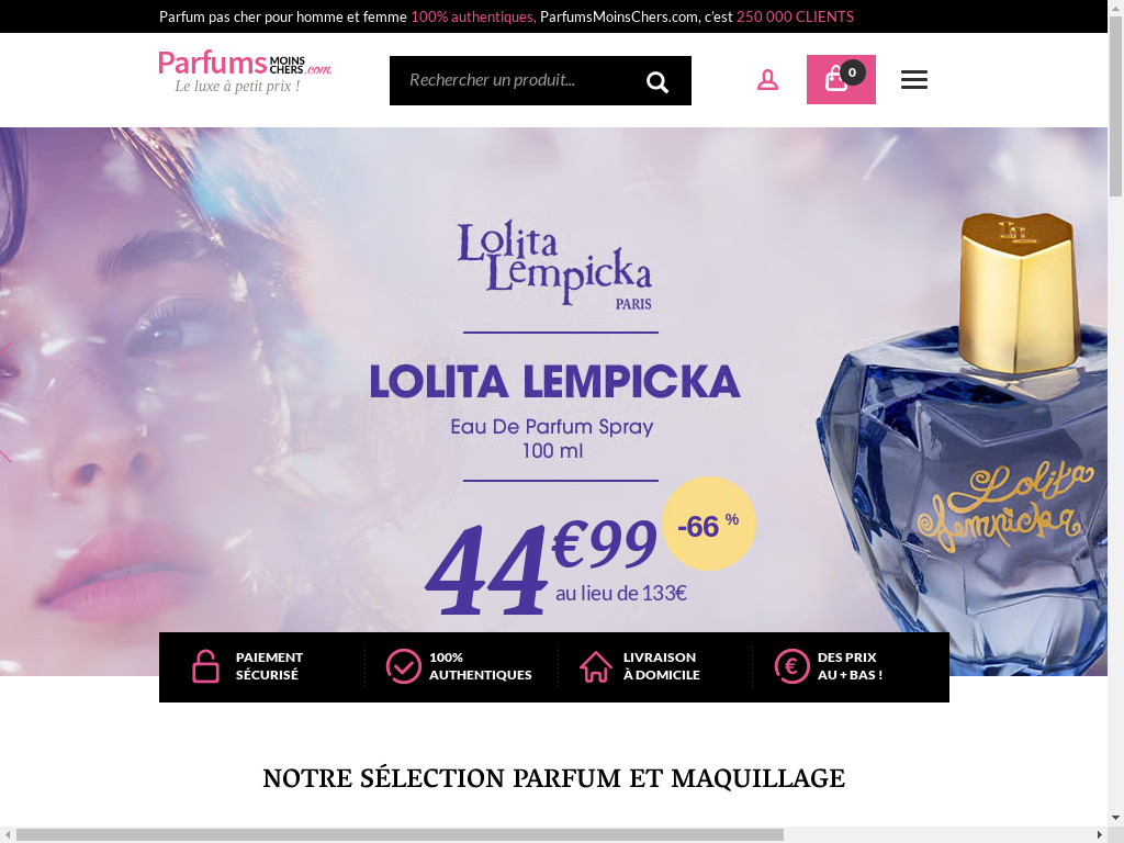 Screenshot of Parfumsmoinschers.com website