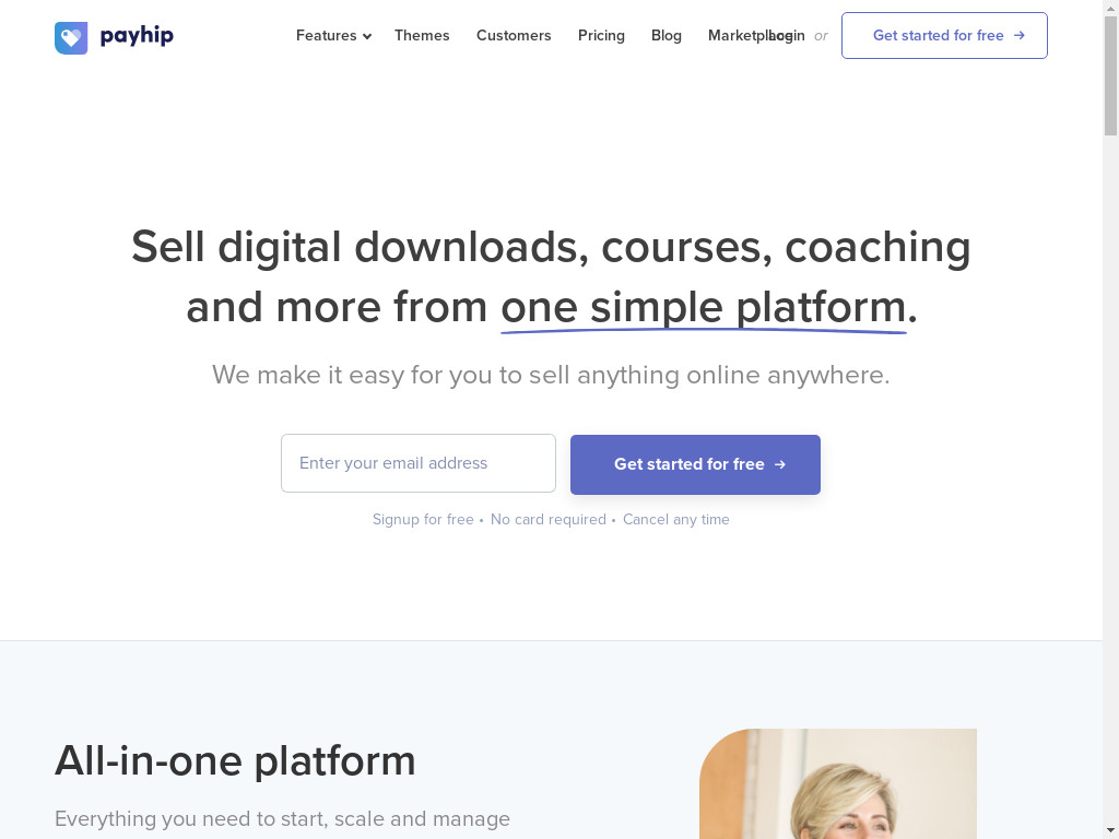 Screenshot of Payhip.com website