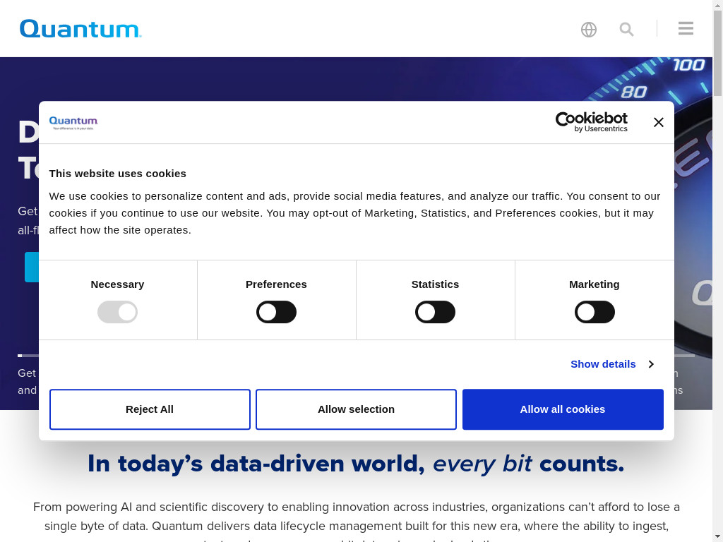 Screenshot of Quantum.com website