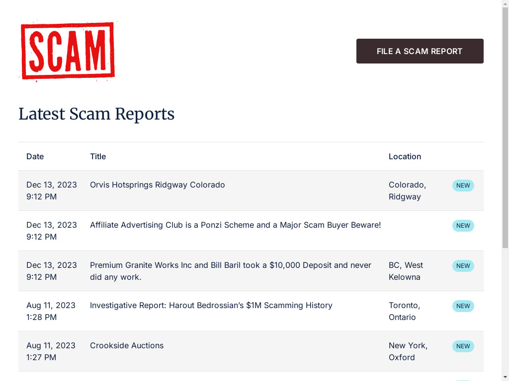 Screenshot of Scam.com website